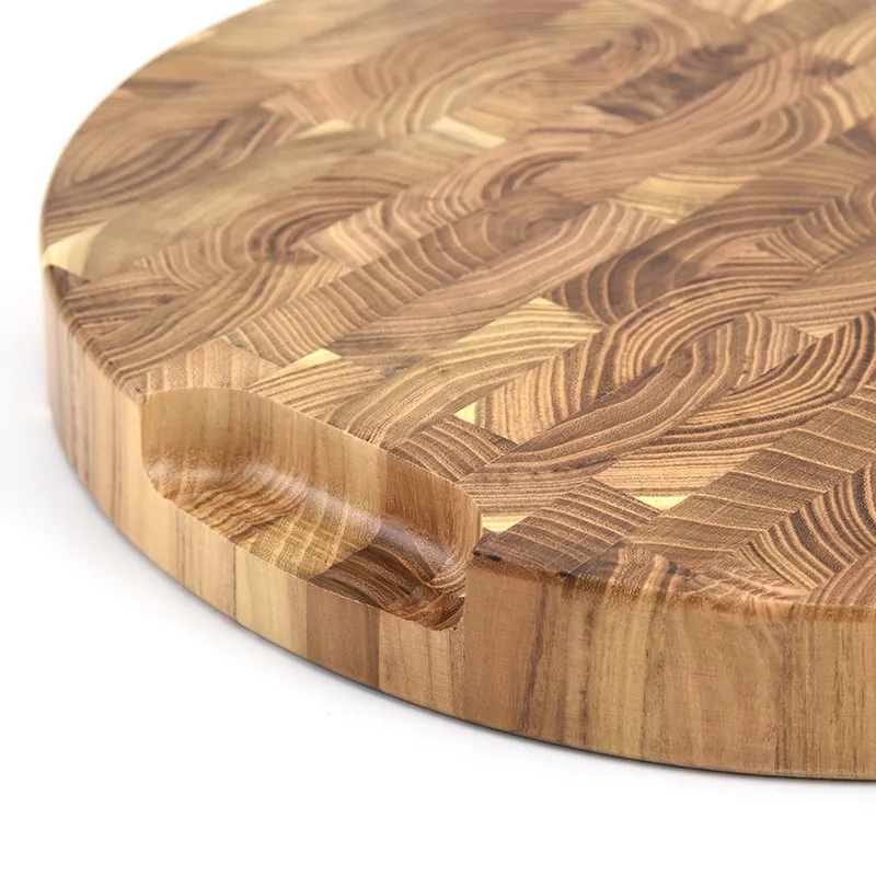 Round Teak Butcher Block with Handles 13 3/4" - Multipurpose