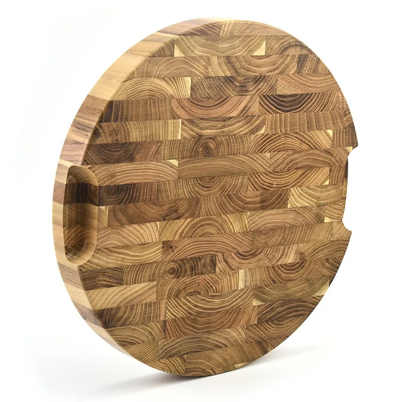Round Teak Butcher Block with Handles 13 3/4" - Multipurpose