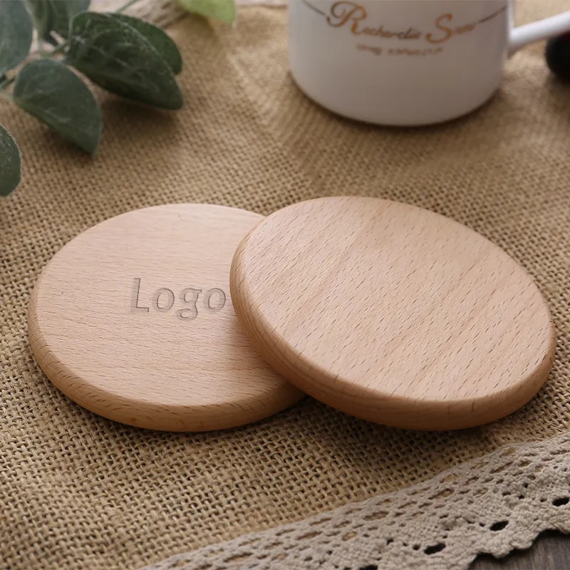 3.46" Circular Beechwood Coasters - Sleek & Natural Design