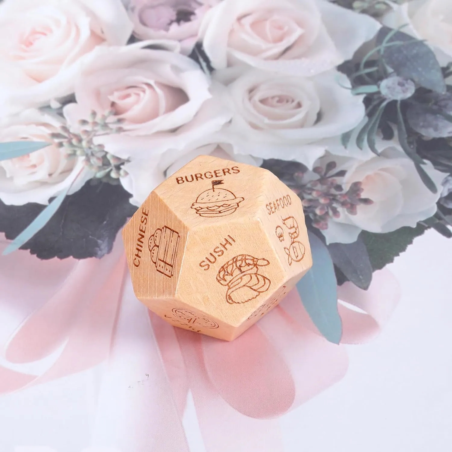 12-Sided Custom Etched Wooden Dice for Gaming & Education