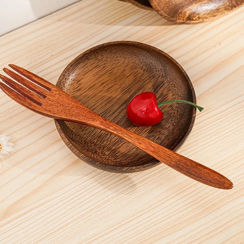 Natural Acacia Wood 8-inch Round Flat Plate for Dining