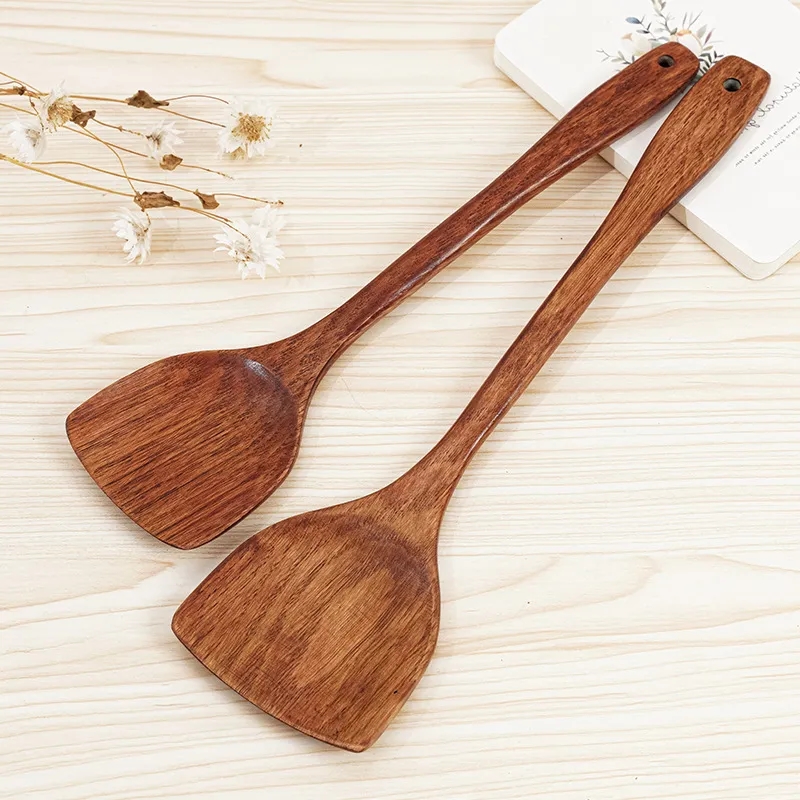 Natural Wood Old Lacquer Non-Stick Wok Spatula 15"