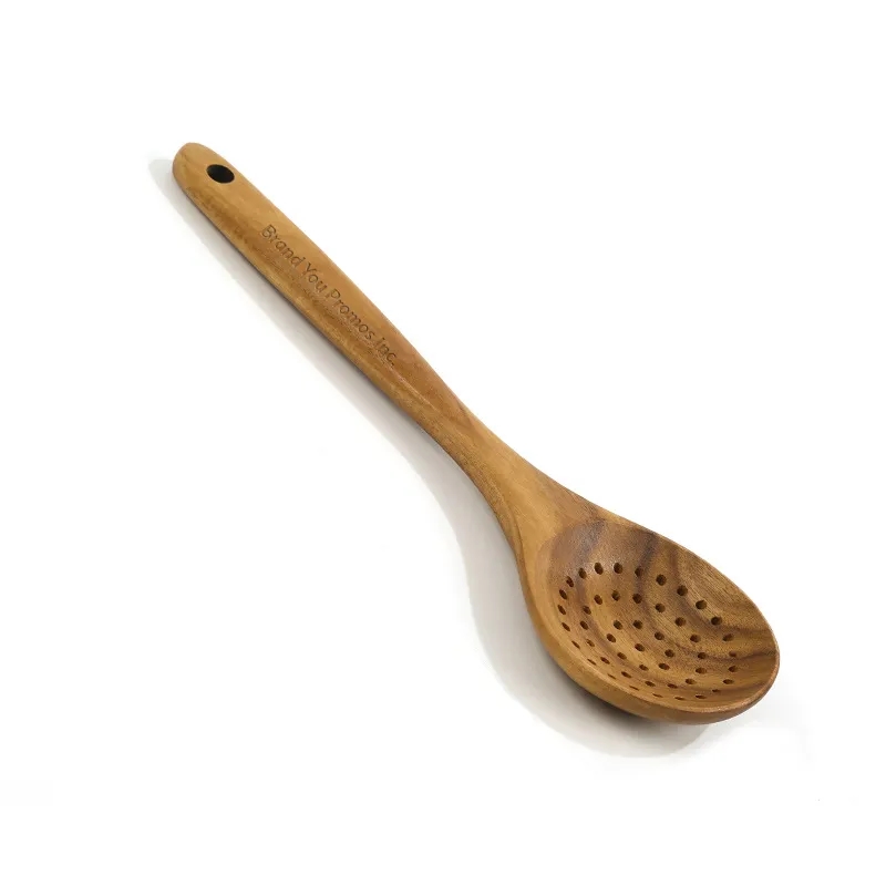 Teak Slotted Scoop Dipping Spoon, Long Handle - Handcrafted
