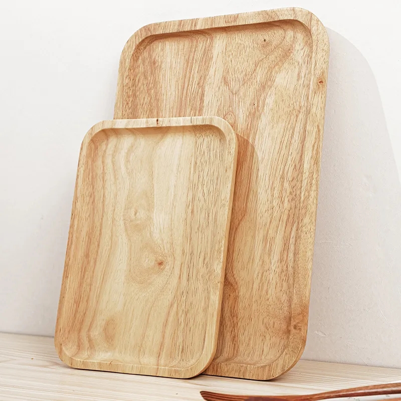 Rubber Wood Serving Tray Decorative Wooden Platter