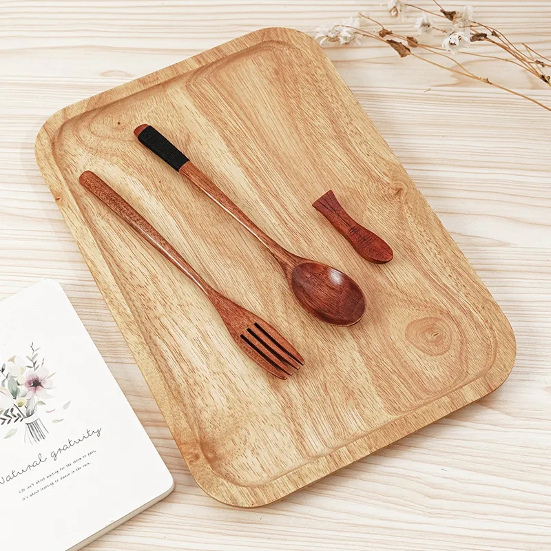 Rubber Wood Serving Tray Decorative Wooden Platter