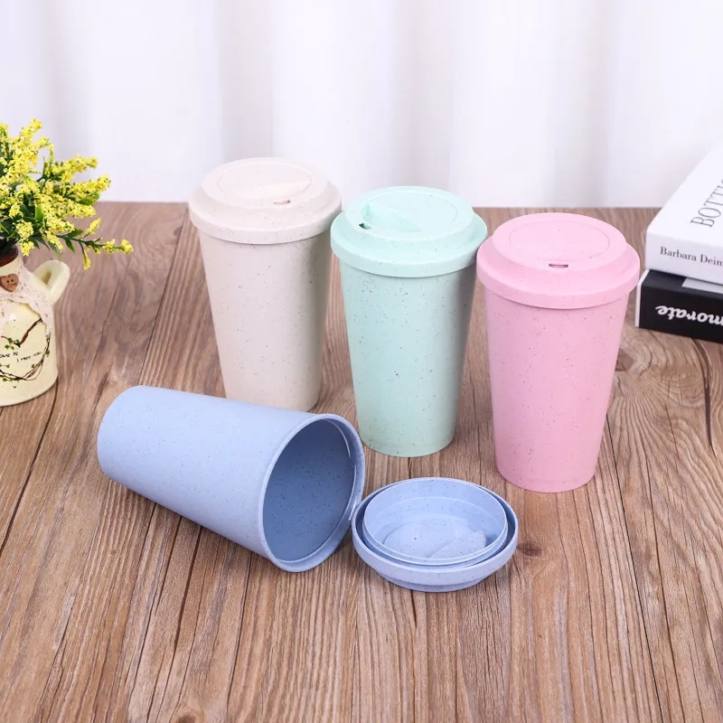 Sustainable Wheat Straw 15oz Travel Coffee Tumbler w/ Lid