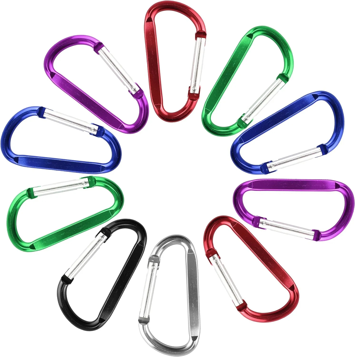 Durable Aluminum D-Shape Carabiner Clip w/ Key Ring