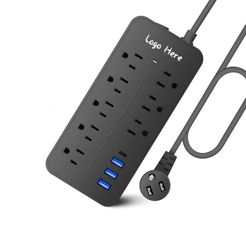 8-Socket Power Strip w/ USB & Type-C, Lightning Protection