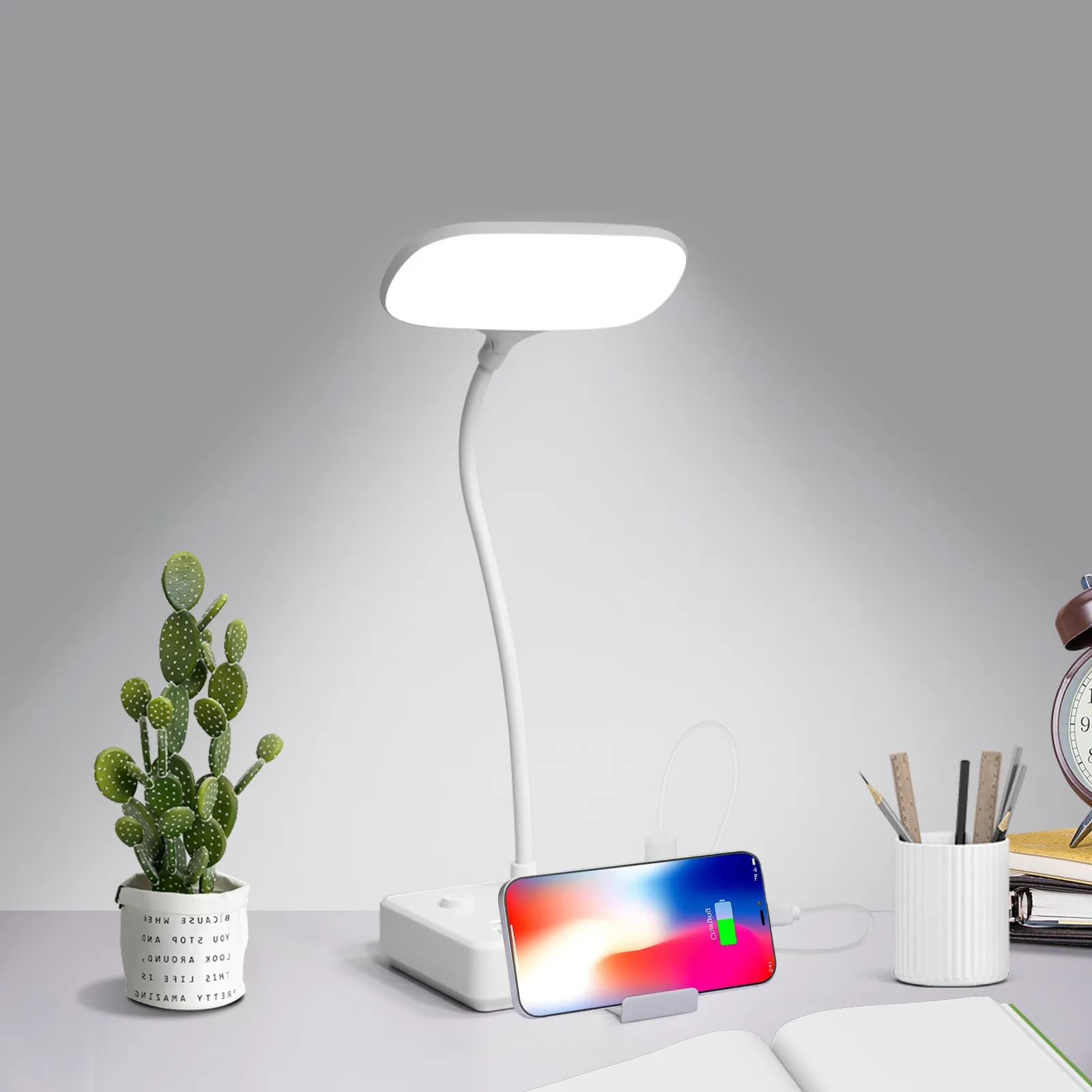 Power Strip w/ Dual-Light Lamp & Phone Stand FCC Certified