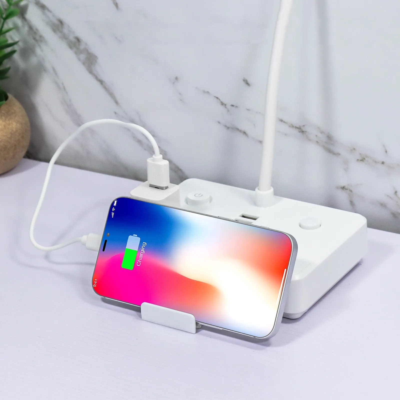 Power Strip w/ Dual-Light Lamp & Phone Stand FCC Certified