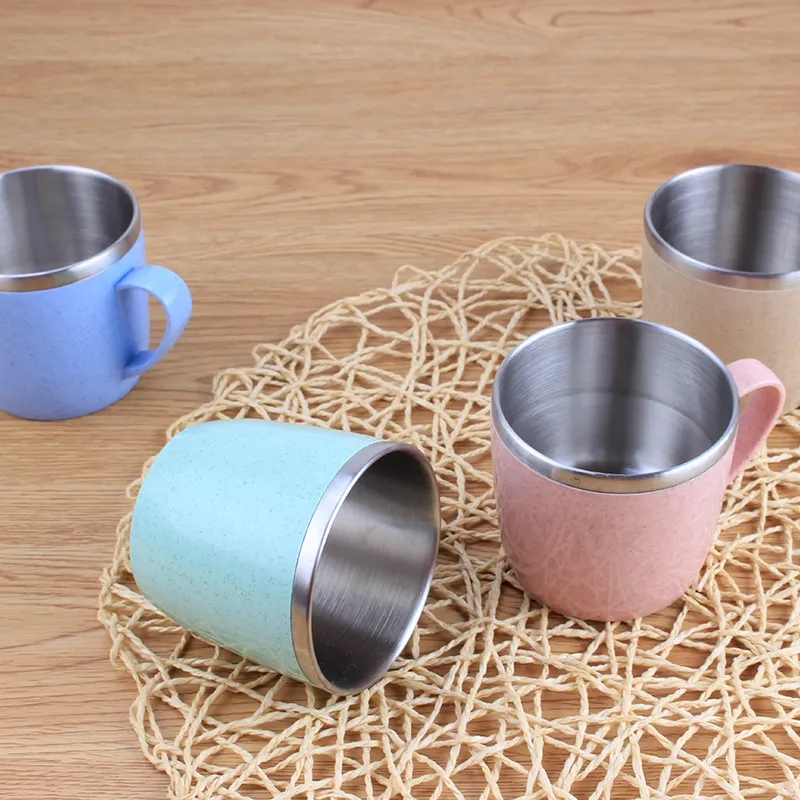 Eco-Friendly 320ml Stainless Steel & Wheat Straw Thermal Cup