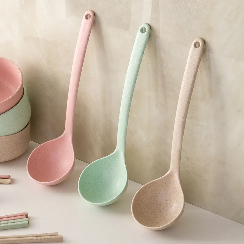 Eco-Friendly Wheat Straw Large Long-Handle Soup Spoon