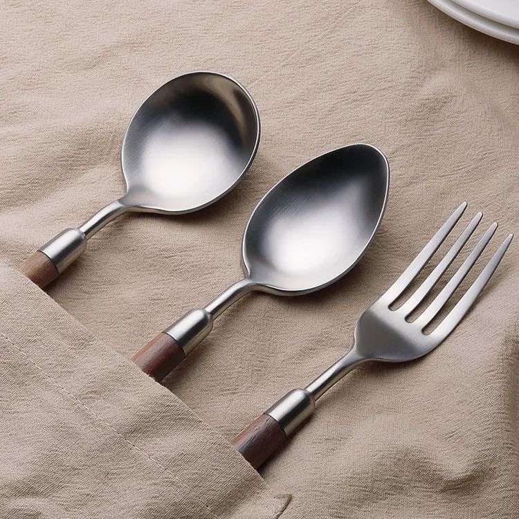 Walnut Wood Handle 18/8 Stainless Steel Dinner Spoon