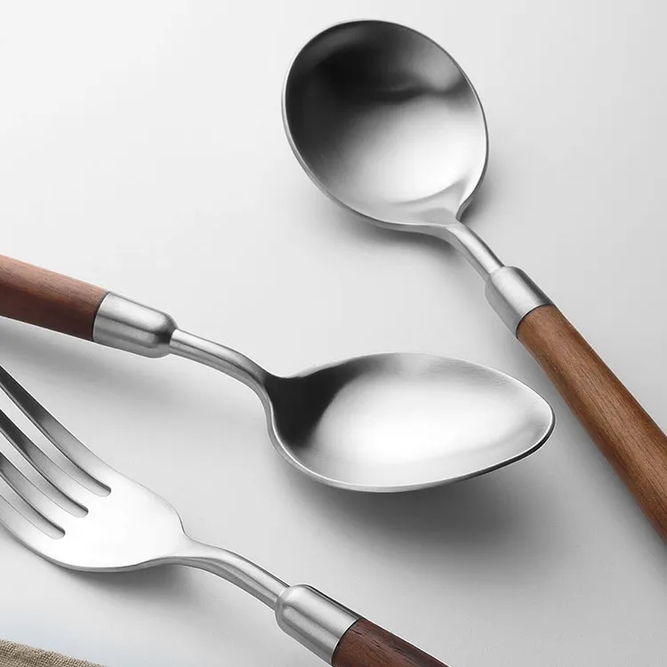Walnut Wood Handle 18/8 Stainless Steel Dinner Spoon