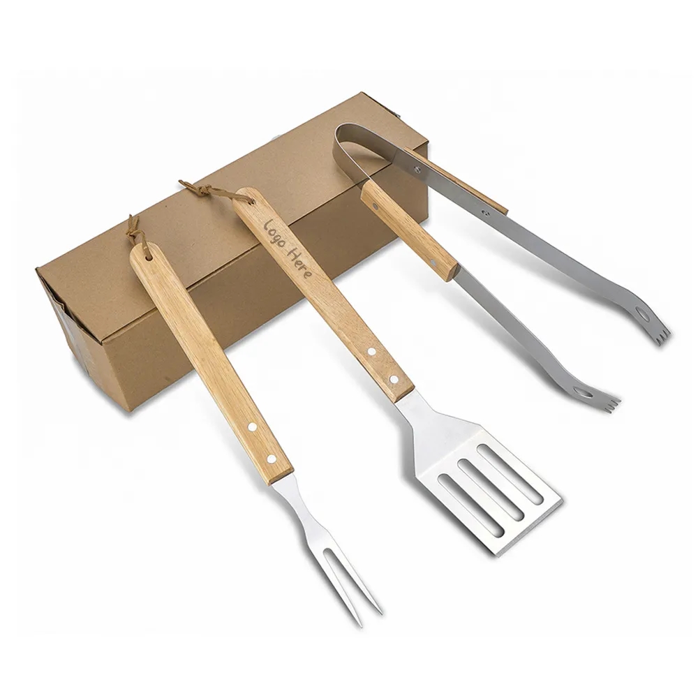 Stainless Steel Wooden Handle BBQ Grilling Tools Set