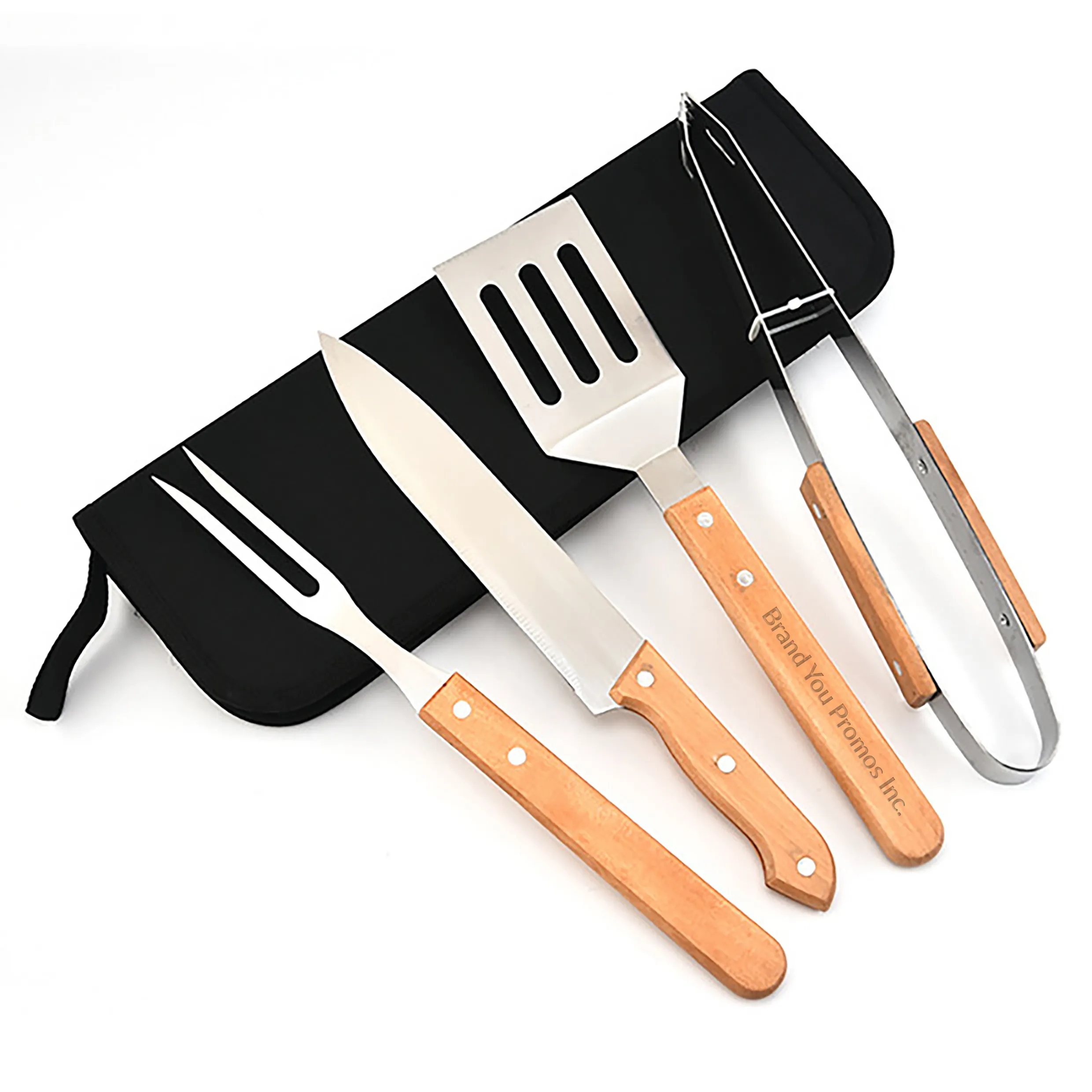 4-piece Wooden Handle BBQ Grilling Tools Set w/ Pouch
