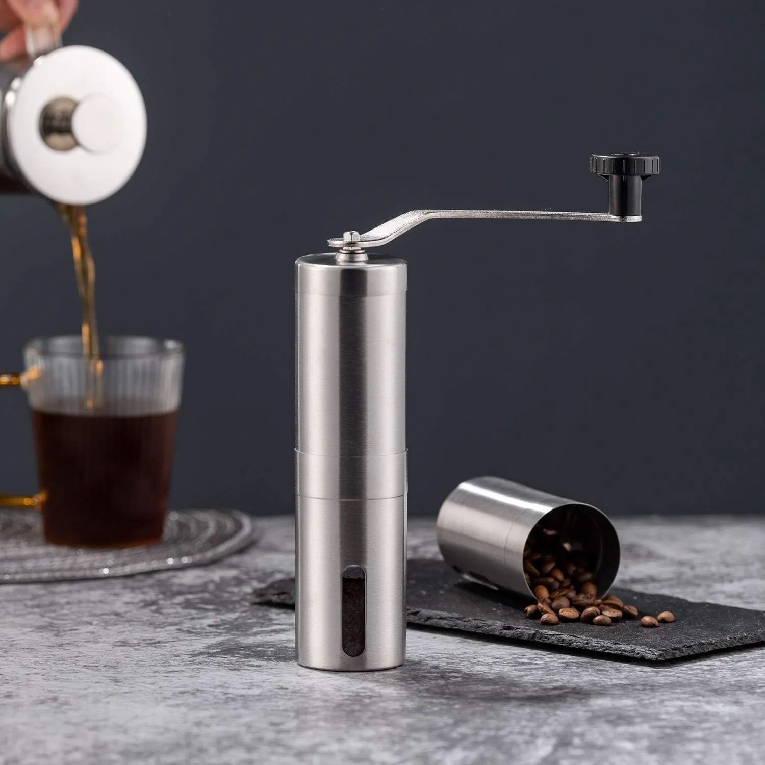 Ergonomic Stainless Steel Ceramic Burr Manual Coffee Grinder
