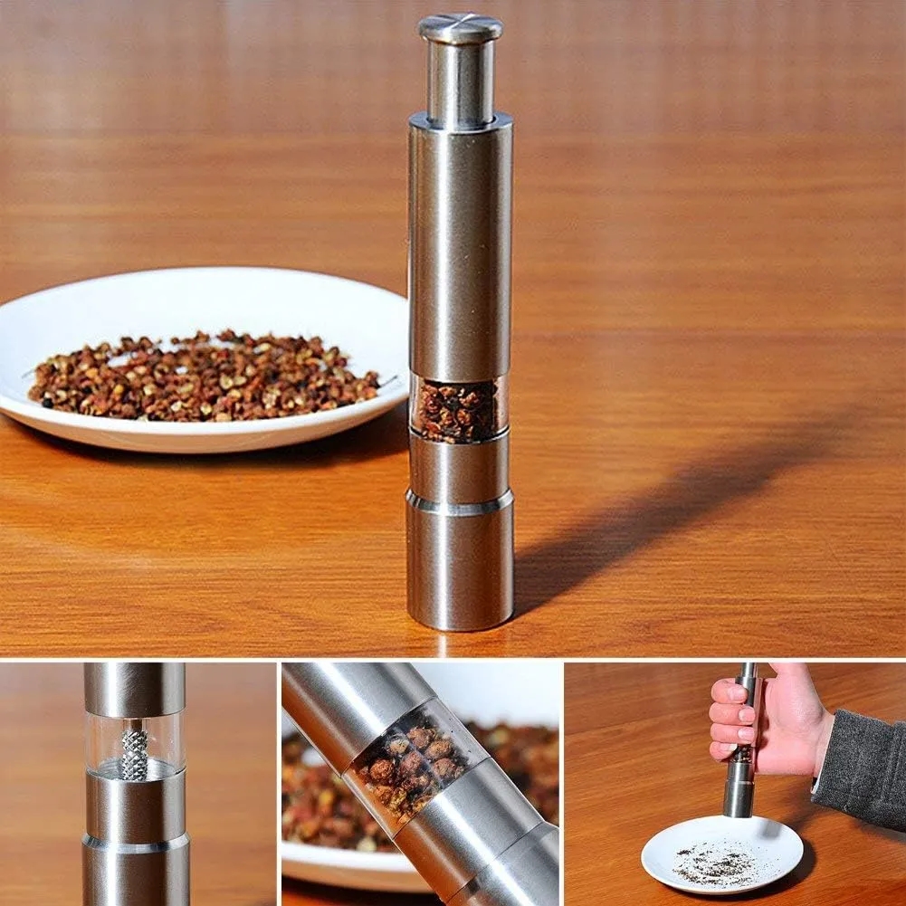 Press-Style Stainless Steel Manual Spice & Salt Grinder