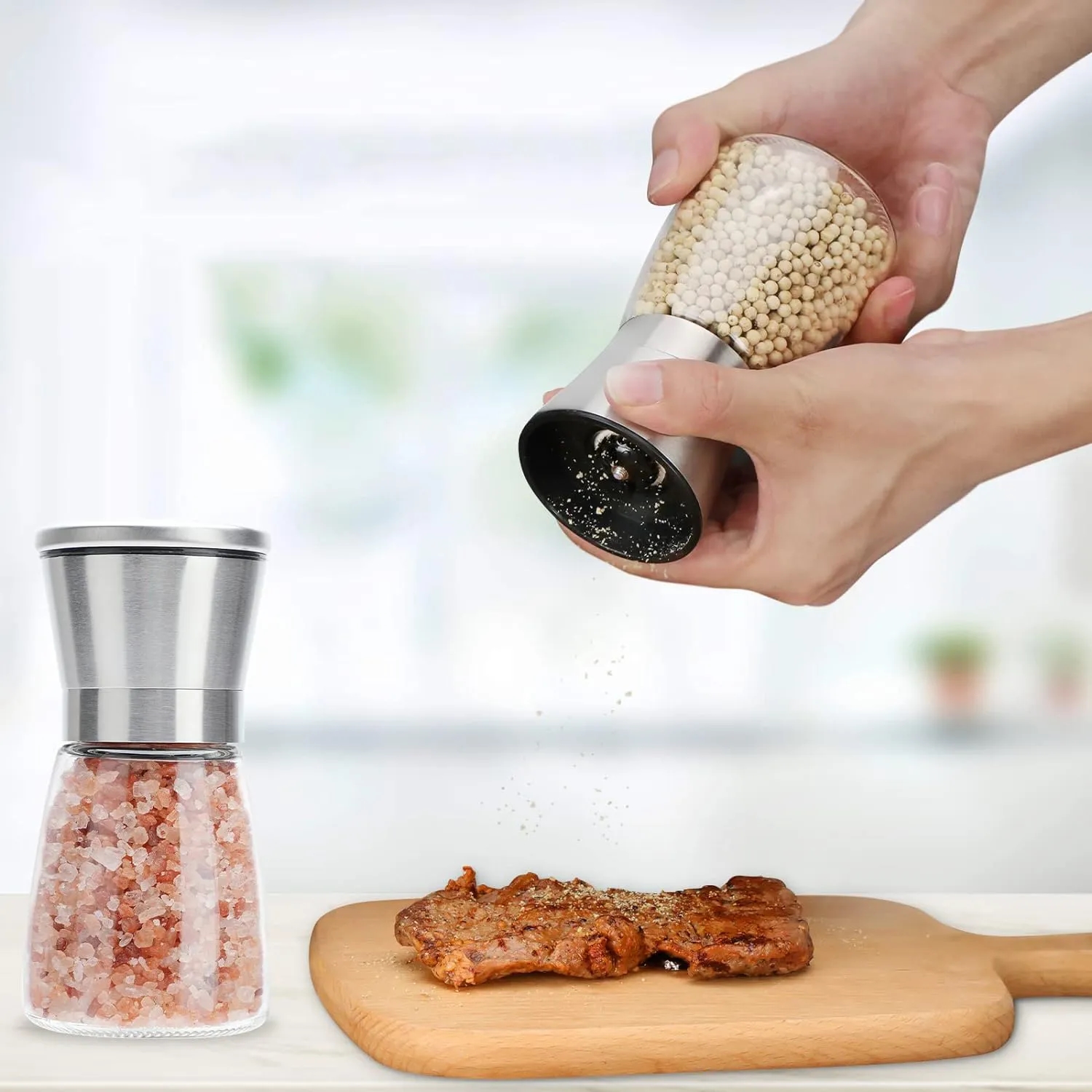 Adjustable Coarseness Stainless Steel Salt & Pepper Grinder