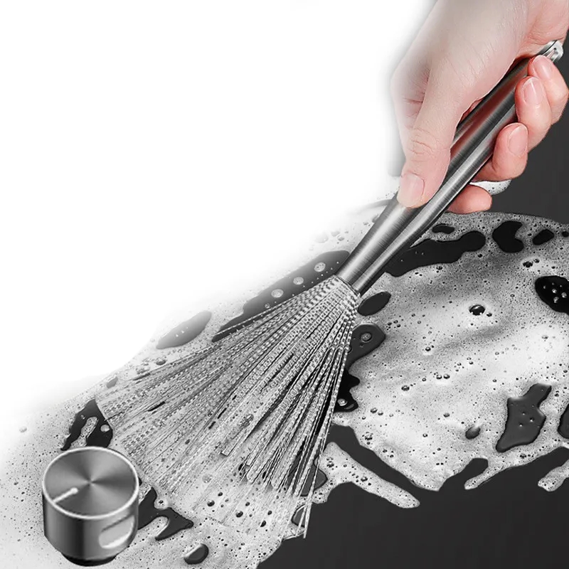 Stainless Steel Kitchen Scrubber Brush with Ergonomic Handle