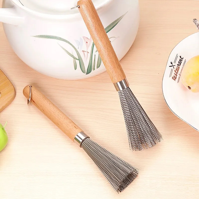 Eco-Friendly Steel Bristle Scrubber with Wooden Handle