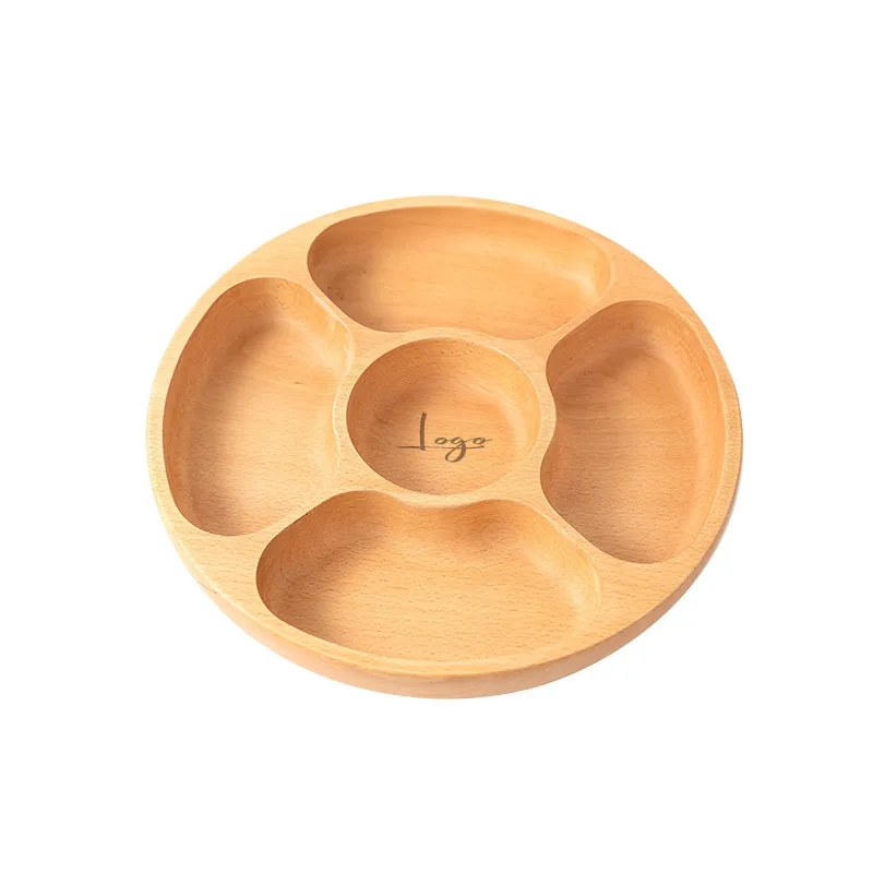 12-Inch Round Beech Wood Divided Serving Platter/Tray