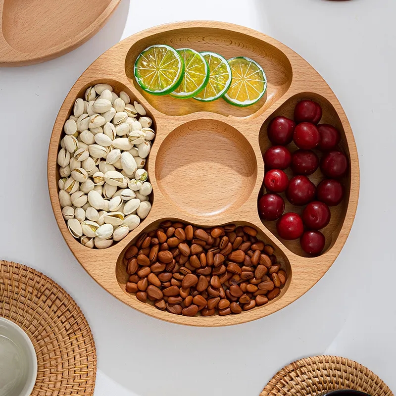 12-Inch Round Beech Wood Divided Serving Platter/Tray