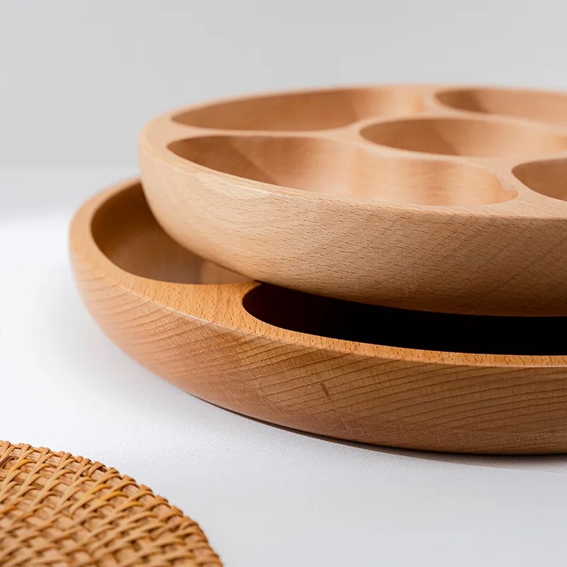 12-Inch Round Beech Wood Divided Serving Platter/Tray