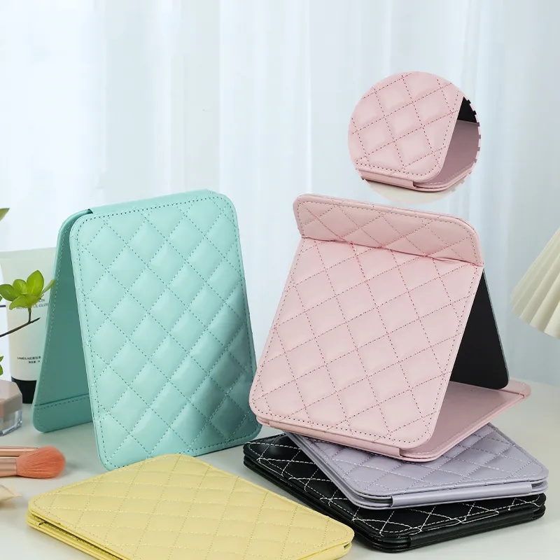PU Leather Folding Makeup Mirror with Adjustable Stand