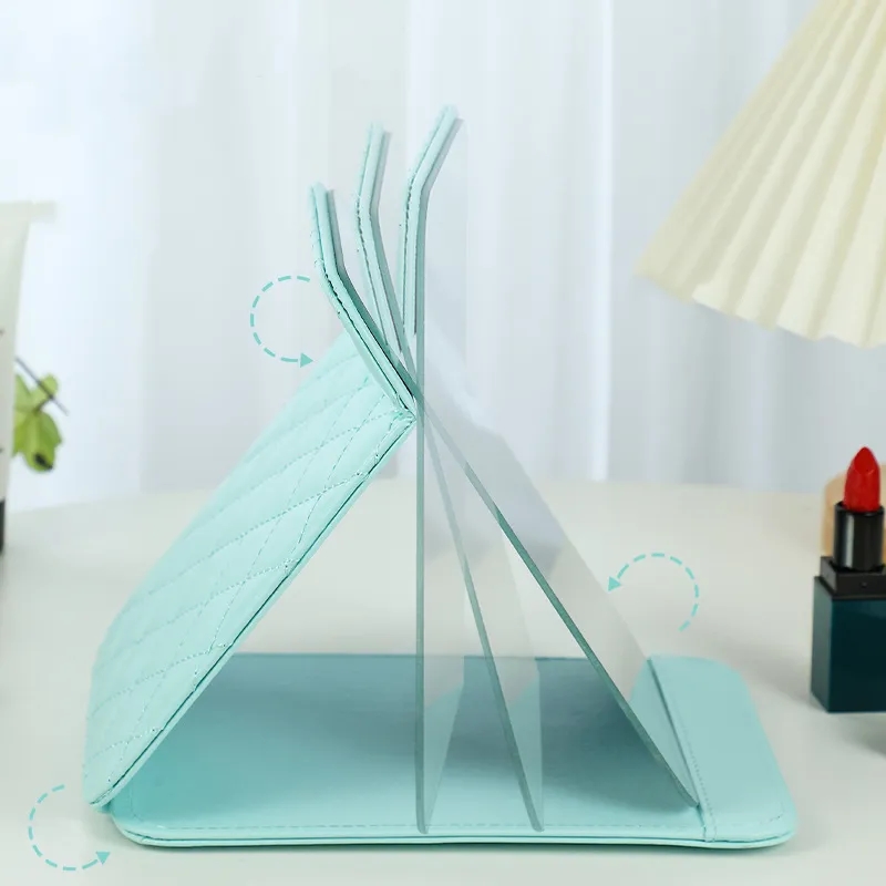 PU Leather Folding Makeup Mirror with Adjustable Stand