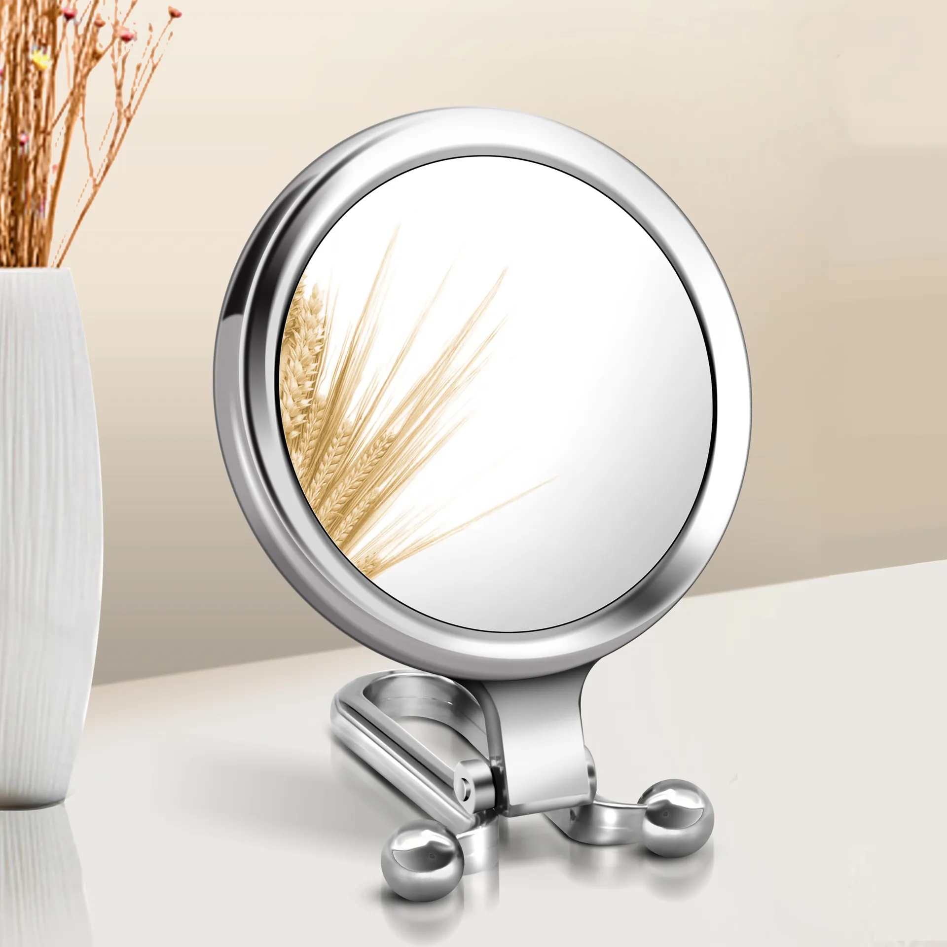 Dual-Sided 10x Magnifying Travel Mirror w/ Adjustable Handle