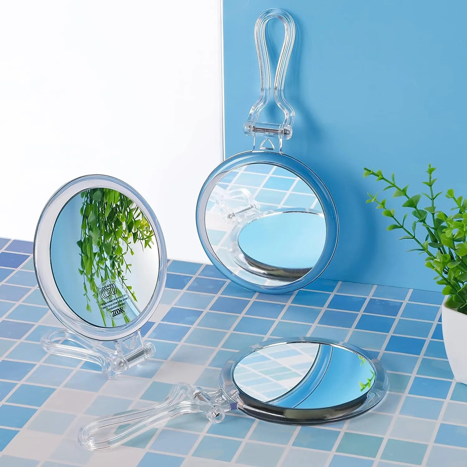 Dual-Sided 20x Magnifying Travel Mirror w/ Adjustable Handle
