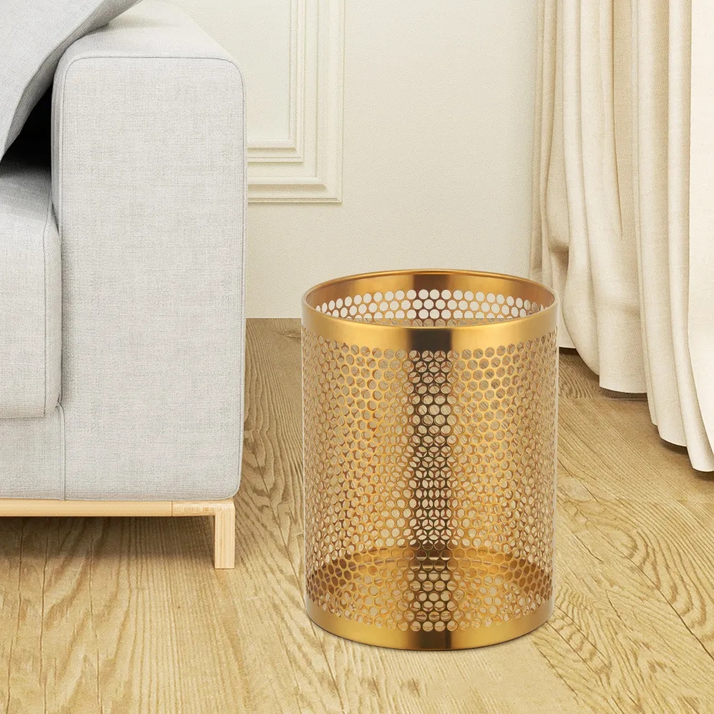 Modern Hollow-Carved Stainless Steel Open-Top Trash Can