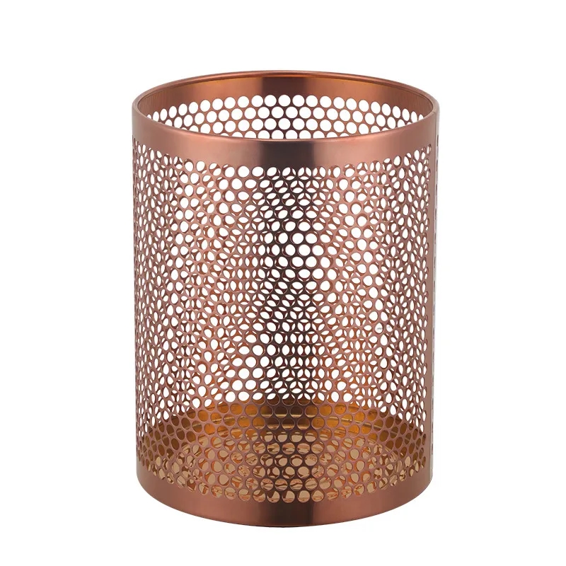 Modern Hollow-Carved Stainless Steel Open-Top Trash Can