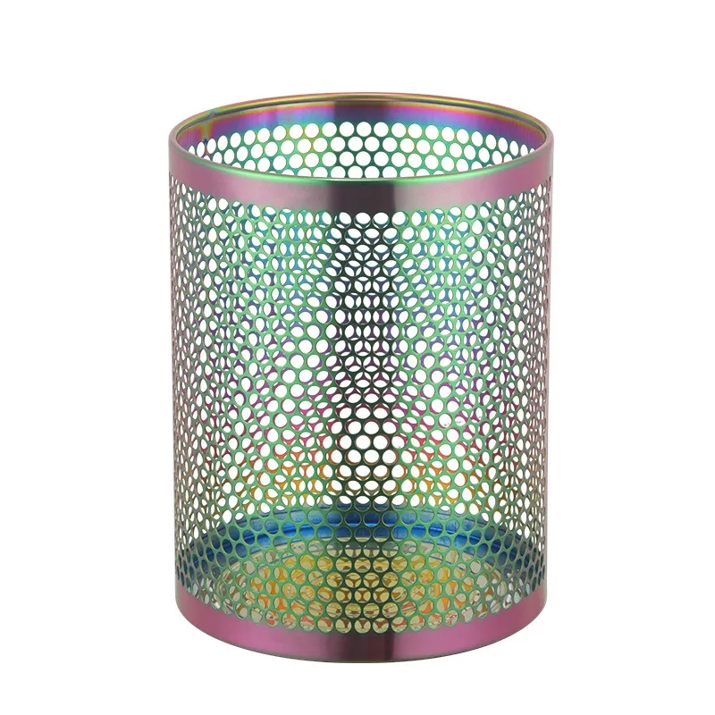Modern Hollow-Carved Stainless Steel Open-Top Trash Can