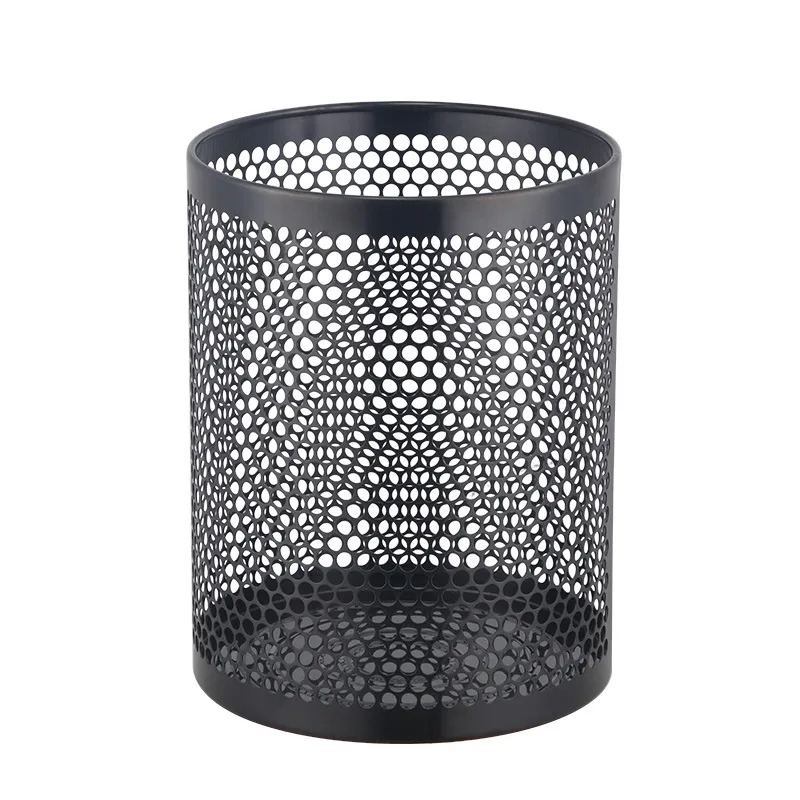 Modern Hollow-Carved Stainless Steel Open-Top Trash Can