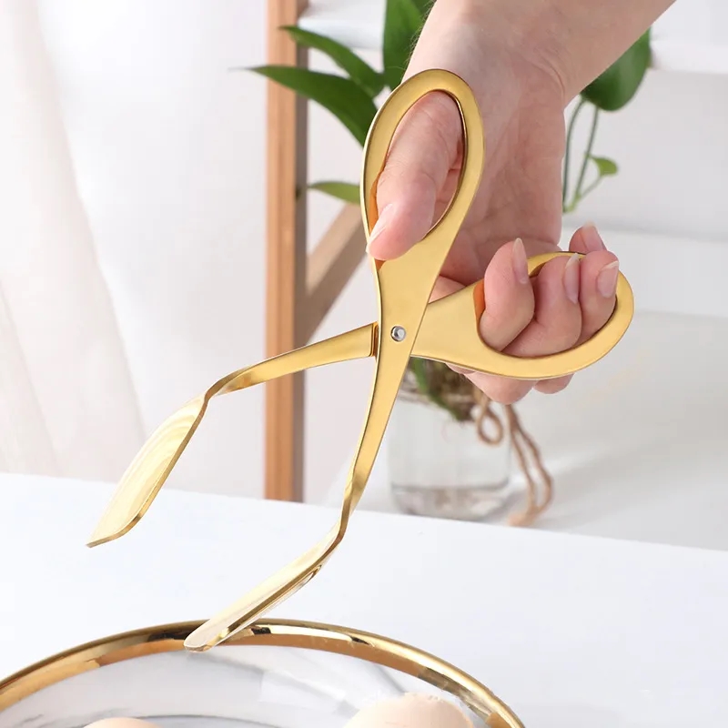 Stainless Steel Scissor-Style Square Food Tongs for Kitchens