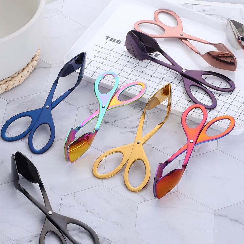 Stainless Steel Scissor-Style Square Food Tongs for Kitchens