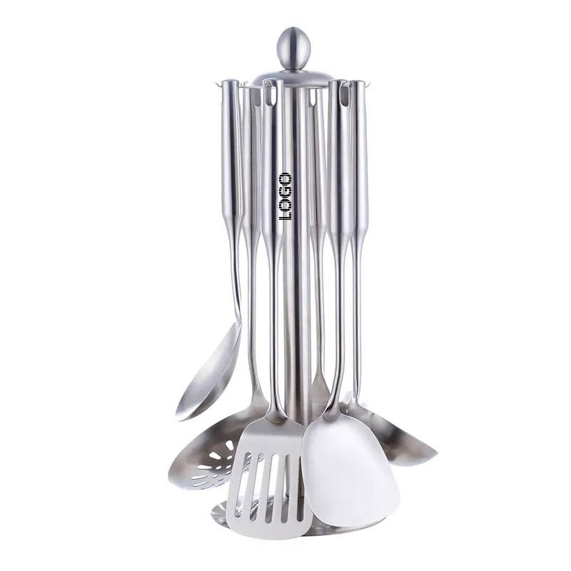 Stainless Steel 7-Piece Kitchen Utensil Set w/ Hanging Rack