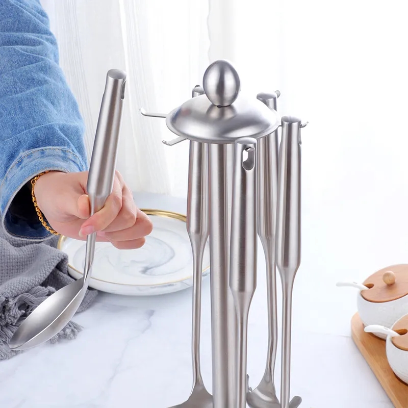 Stainless Steel 7-Piece Kitchen Utensil Set w/ Hanging Rack