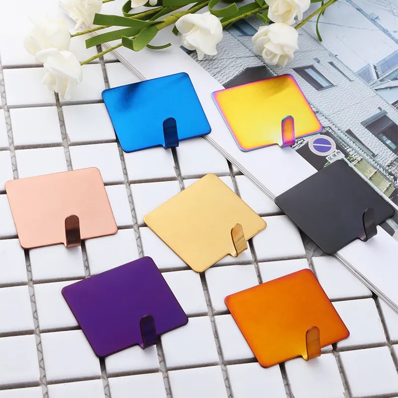 Square Stainless Steel Adhesive Hooks - No Drill Needed