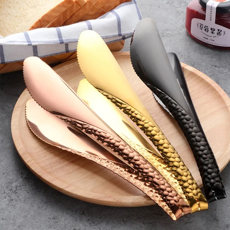 Hammered 304 Stainless Steel Extended Food & Grill Tongs