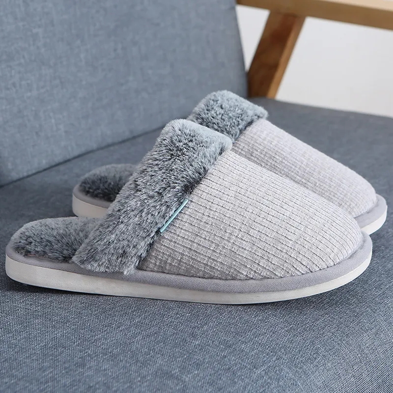 Winter Cotton Slippers w/ Faux Rabbit Fur & Thick Sole