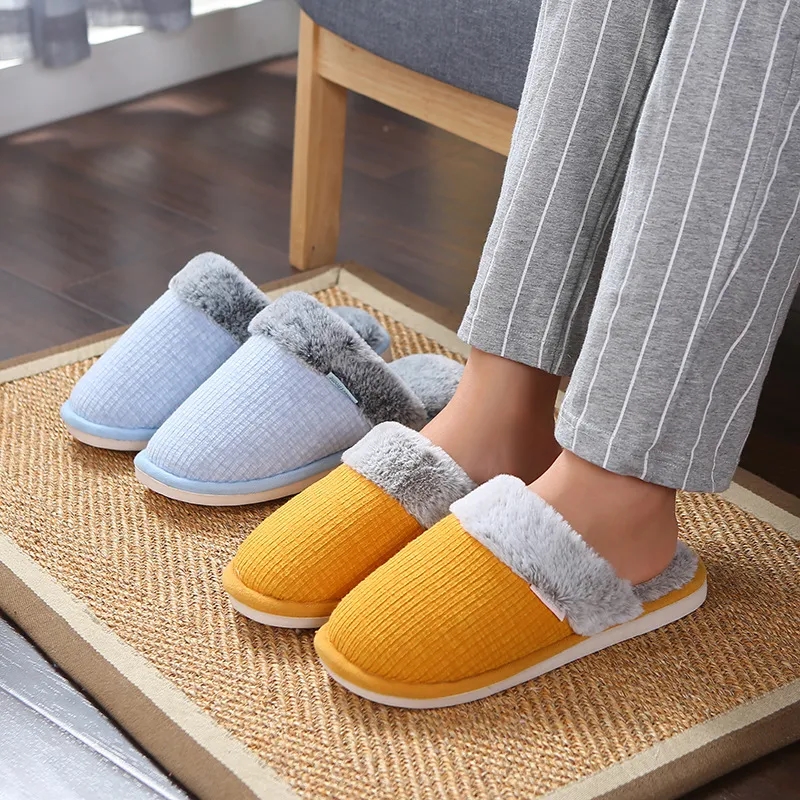 Winter Cotton Slippers w/ Faux Rabbit Fur & Thick Sole