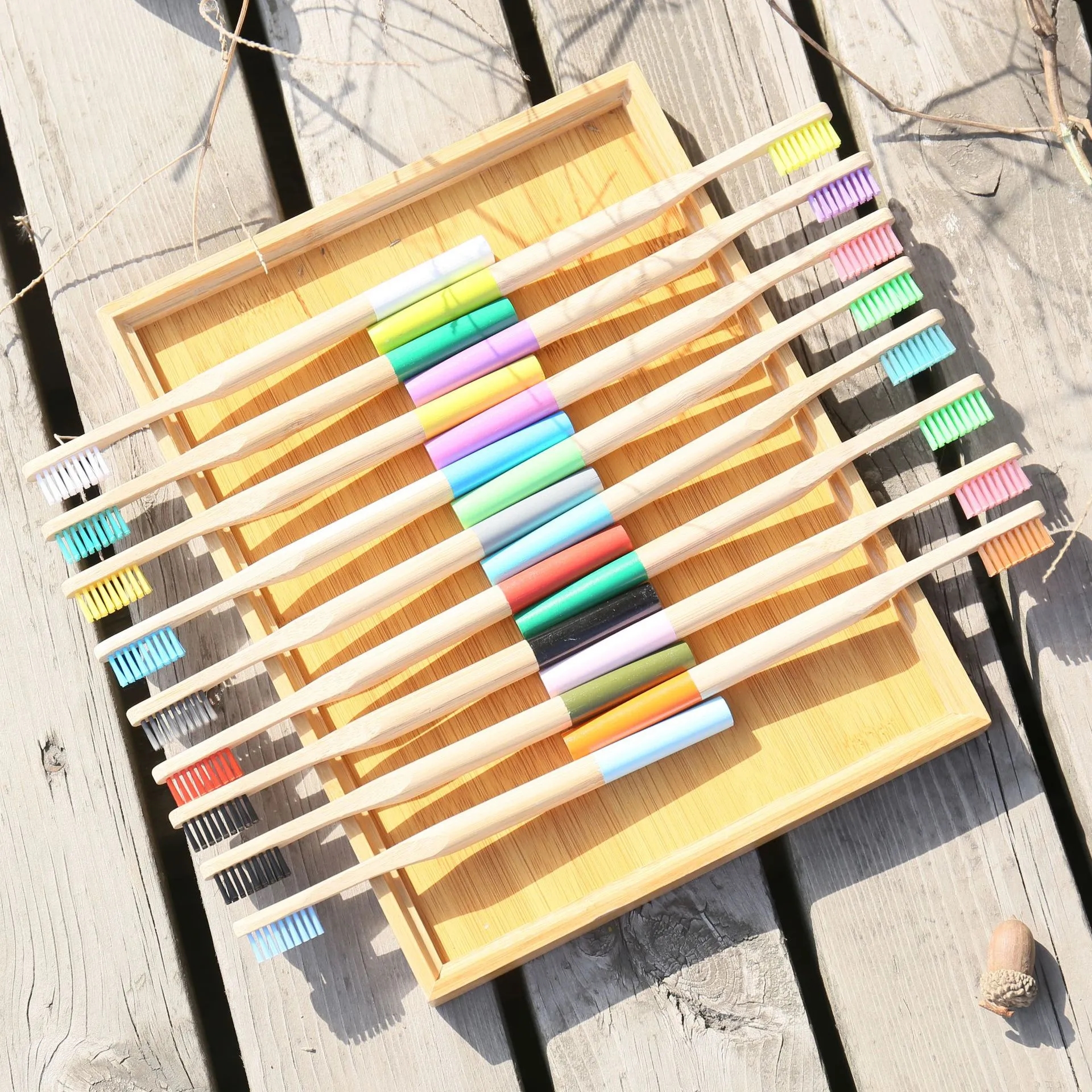 Eco-Friendly Adult Bamboo Toothbrush with Nylon Bristles