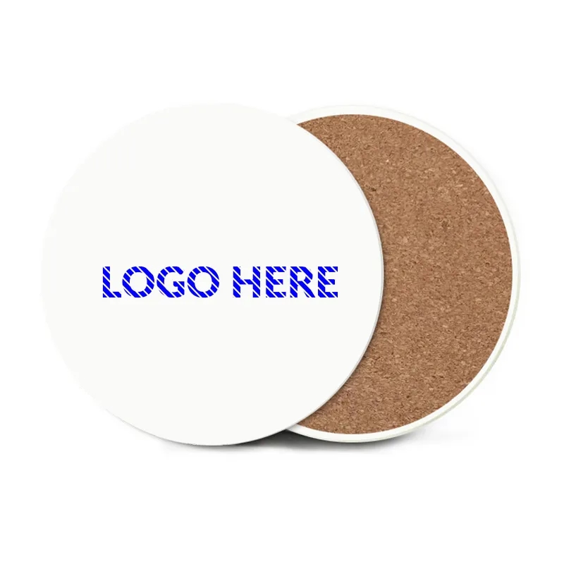4" Ceramic Stone Car Coasters w/ Cork Base for Drink Spills