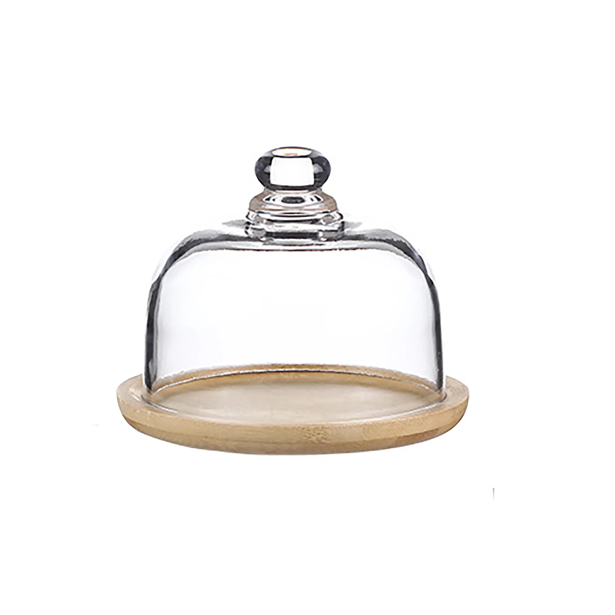 Mini Cake Appetizer Display Glass Dessert Dome Bamboo Base