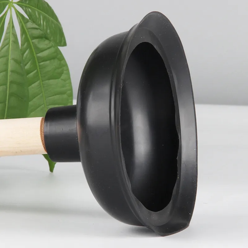 Durable 14cm Rubber Toilet Plunger with Wooden Handle