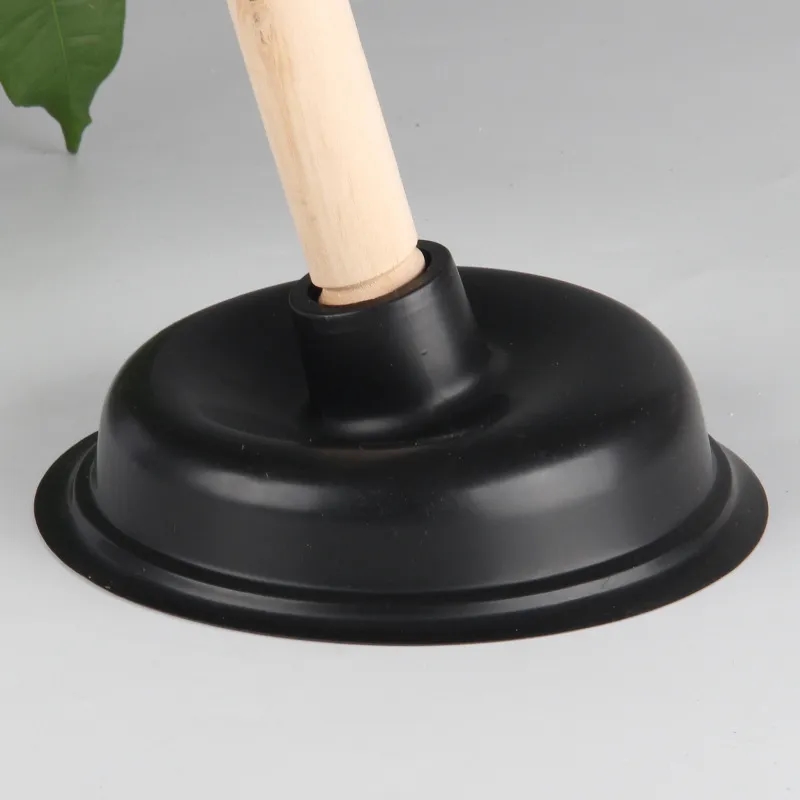 Durable 14cm Rubber Toilet Plunger with Wooden Handle