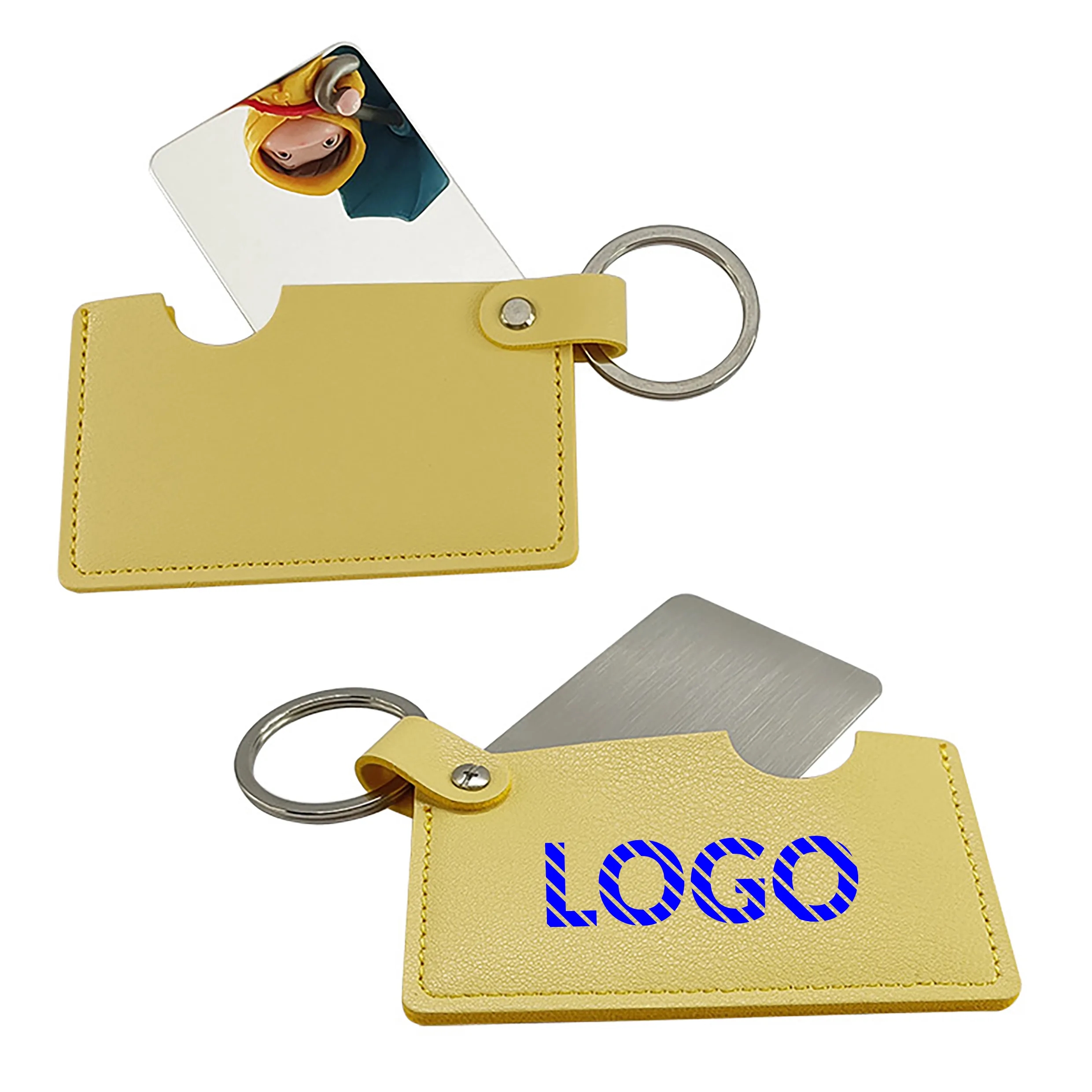 PU Leather Compact Mirror with Keychain - Shatterproof